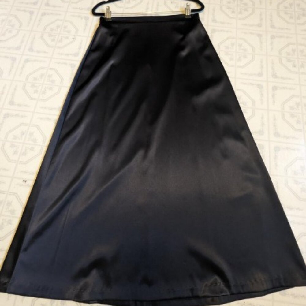 Morbid Threads Vintage Black Satin Maxi Skirt A-Line Classic Goth Y2K 90s Sz M
